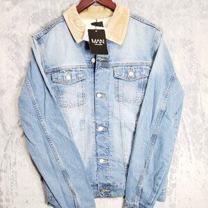 MAN Tall Borg Lined Cord Collar Denim Jacket